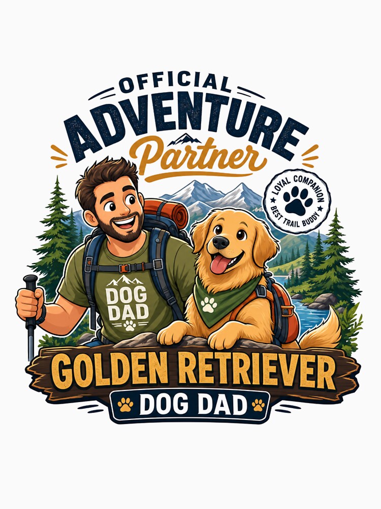 Official Adventure Partner Golden Retriever Dog Dad T-Shirt by Ashley critters