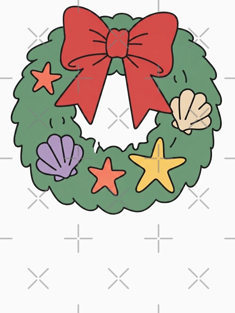 Coastal Christmas Wreath Seashells Starfish Beach Holiday Bow by wingoo22
