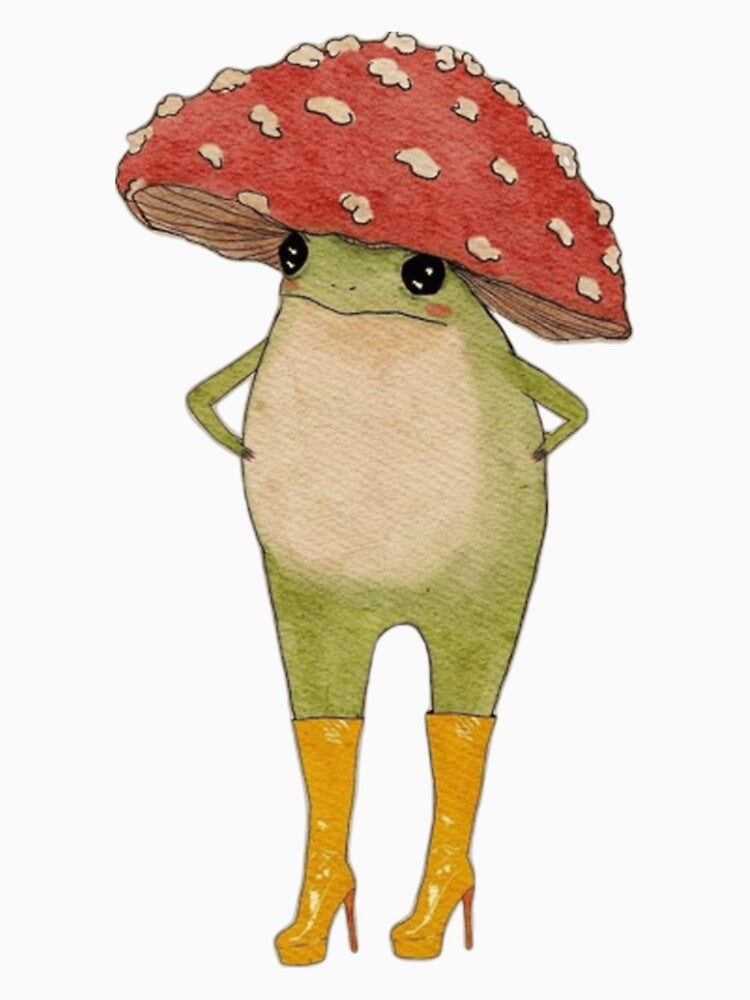 Sassy Frog In Yellow Boots Mushroom Hat Fashion by RibbitRender