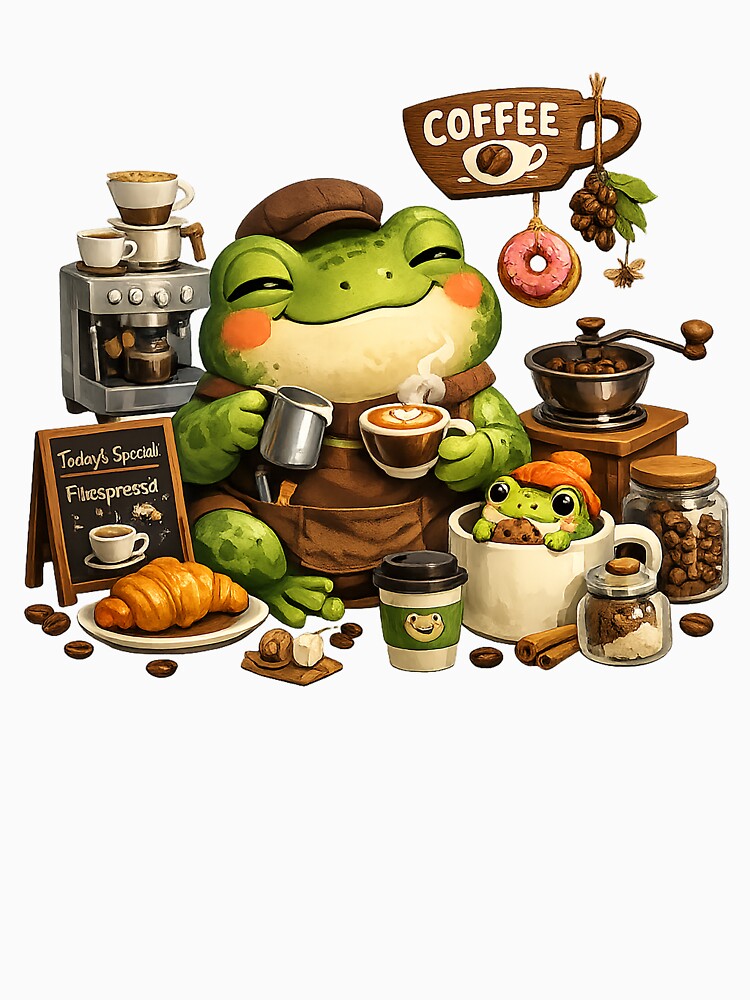 Cozy Froggy Cafe Illustration | Whimsical Storybook Frog Coffee Art by CustomizingGift