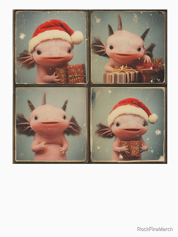 Festive Axolotl in Santa Hat – Cute & Funny Christmas Amphibian Photobooth by RockFireMerch
