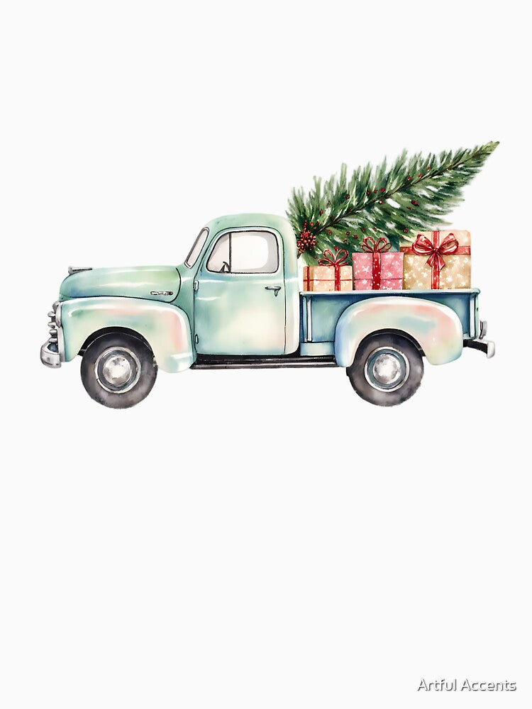 Christmas Mini Truck Watercolor Holiday Art by Artful Accents