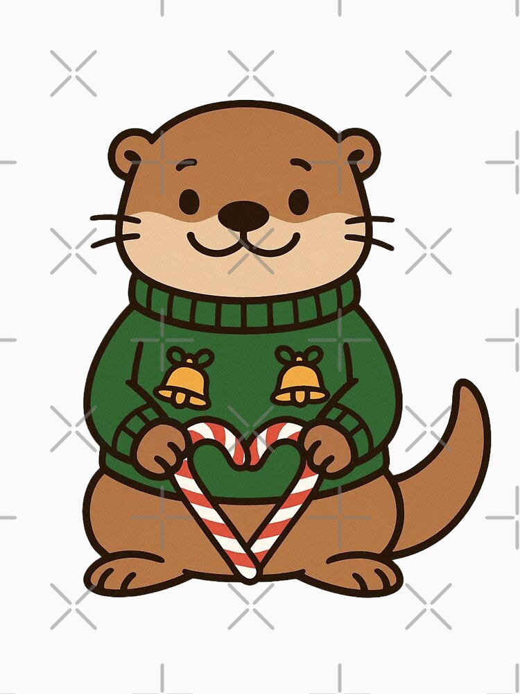 Otter with Candy Cane Heart – Cute Festive Otter by Confuzz1ed