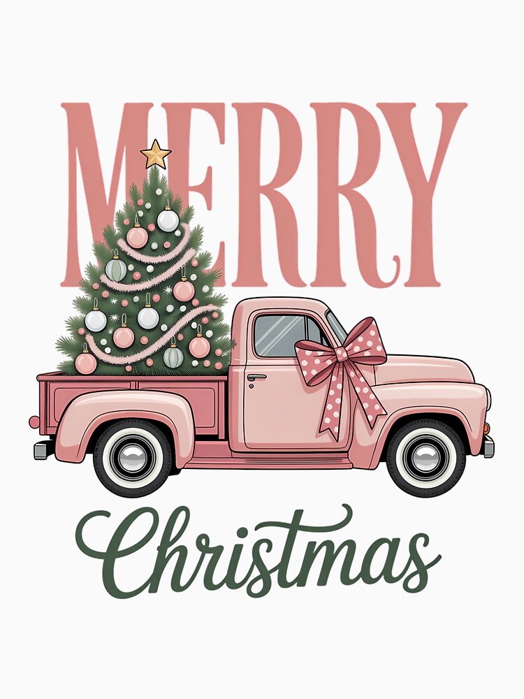 Pink Retro Merry Christmas Truck Coquette Christmas Tree by ValerieRodrigue