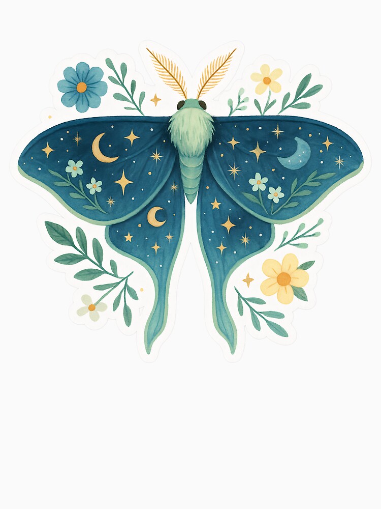 Celestial Floral Moth – Moonlit Wings with Stars and Flowers by Zee's Whimsical Wonders