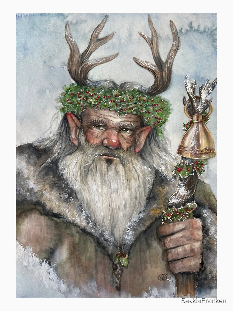 The Holly King – Yule Winter Solstice Watercolor Illustration by SaskiaFranken