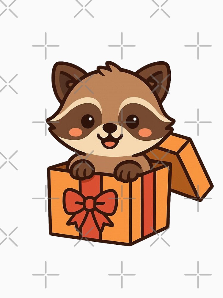 Baby Raccoon Peeking Out of Gift Box – Cute Animal Surprise by Confuzz1ed