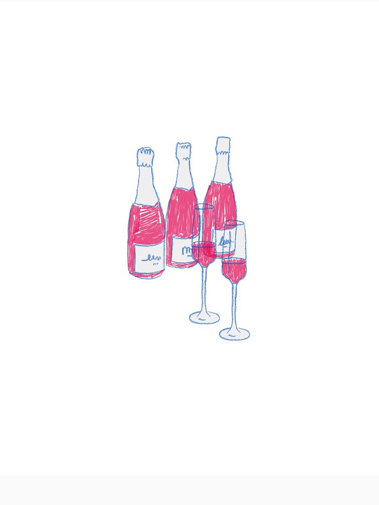 Pink Champagne Bottles & Glasses – Minimalist Celebration Print by Levision