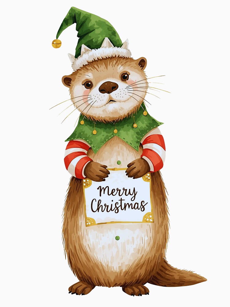 Cute Otter Elf Outfit – Christmas Animal Illustration by Otterly Cute