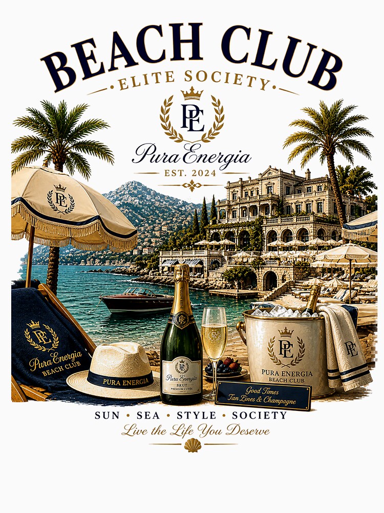 Beach Club Elite Society T-Shirt – Luxury PuraEnergia Summer Design by Puraenergia Stickers