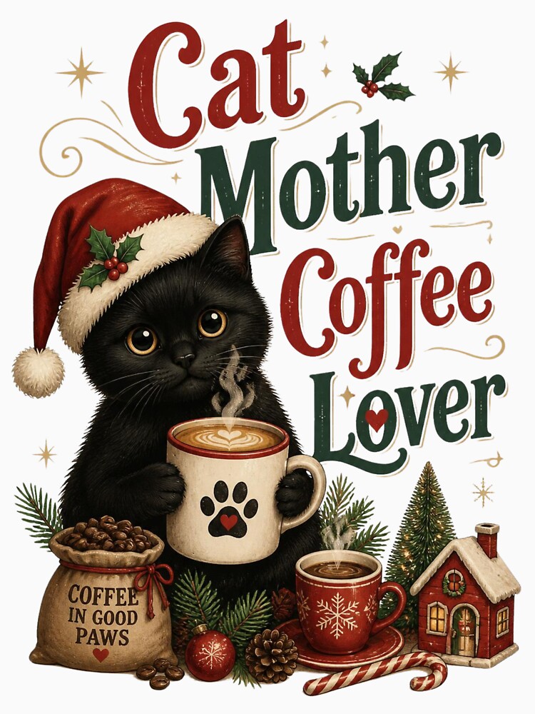 Black Cat Christmas Coffee Mom by BriSher