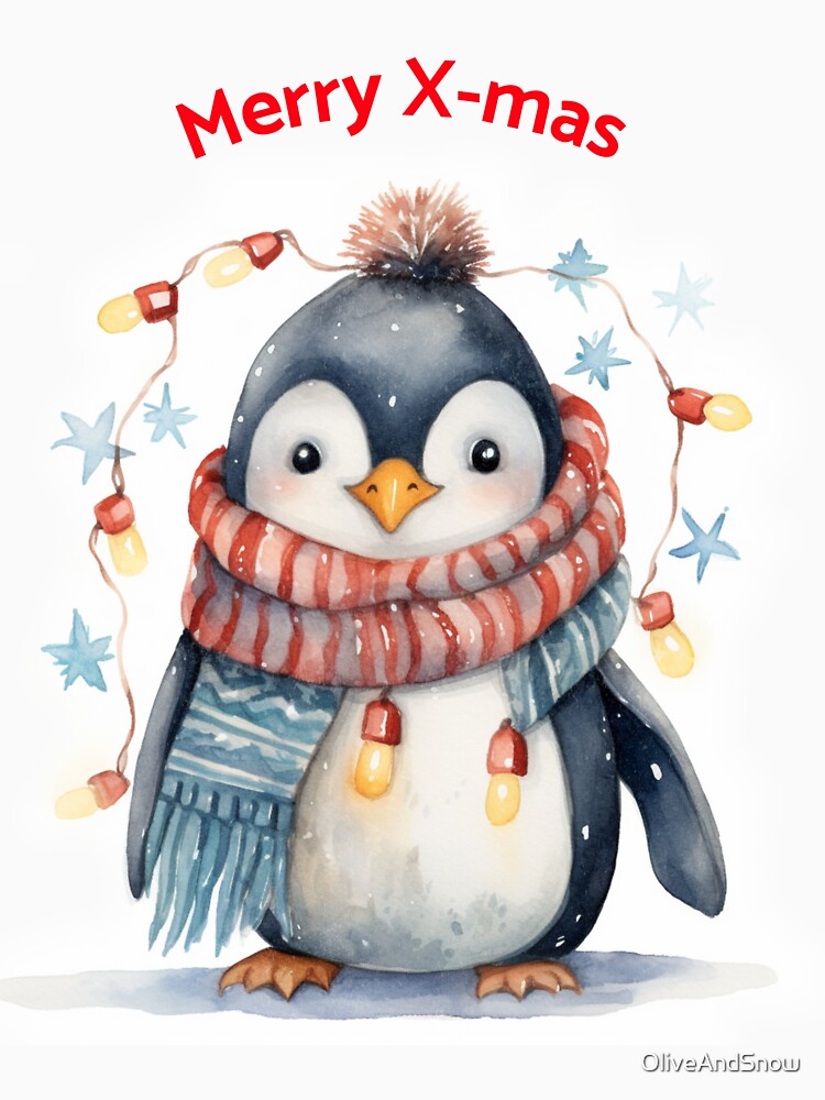 Xmas Penguin in Christmas Lights Funny Penguin Cute Penguin Xmas Wish by OliveAndSnow