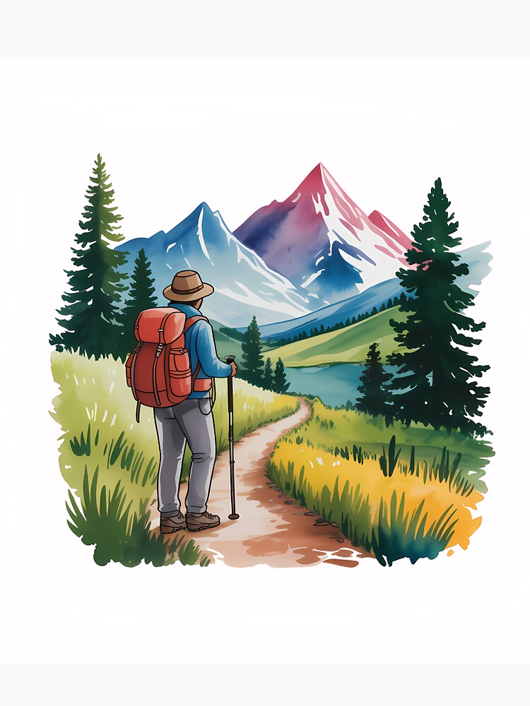 Watercolor Hiker on Trail by NiftyWrx
