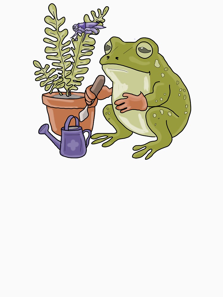 Frog Gardener with Fern & Watering Can - Cute Cottagecore Frog Illustration by LeshanArt