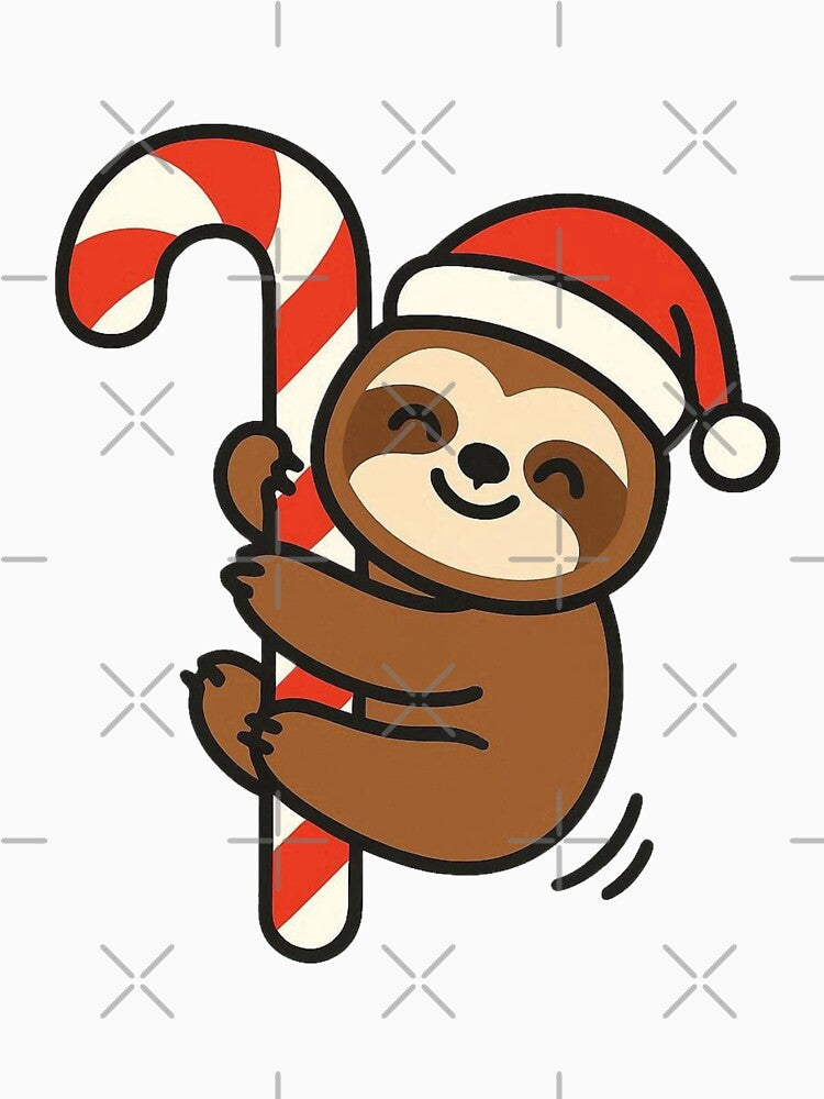 Sloth Hanging from Candy Cane – Cute Christmas Animal by Confuzz1ed