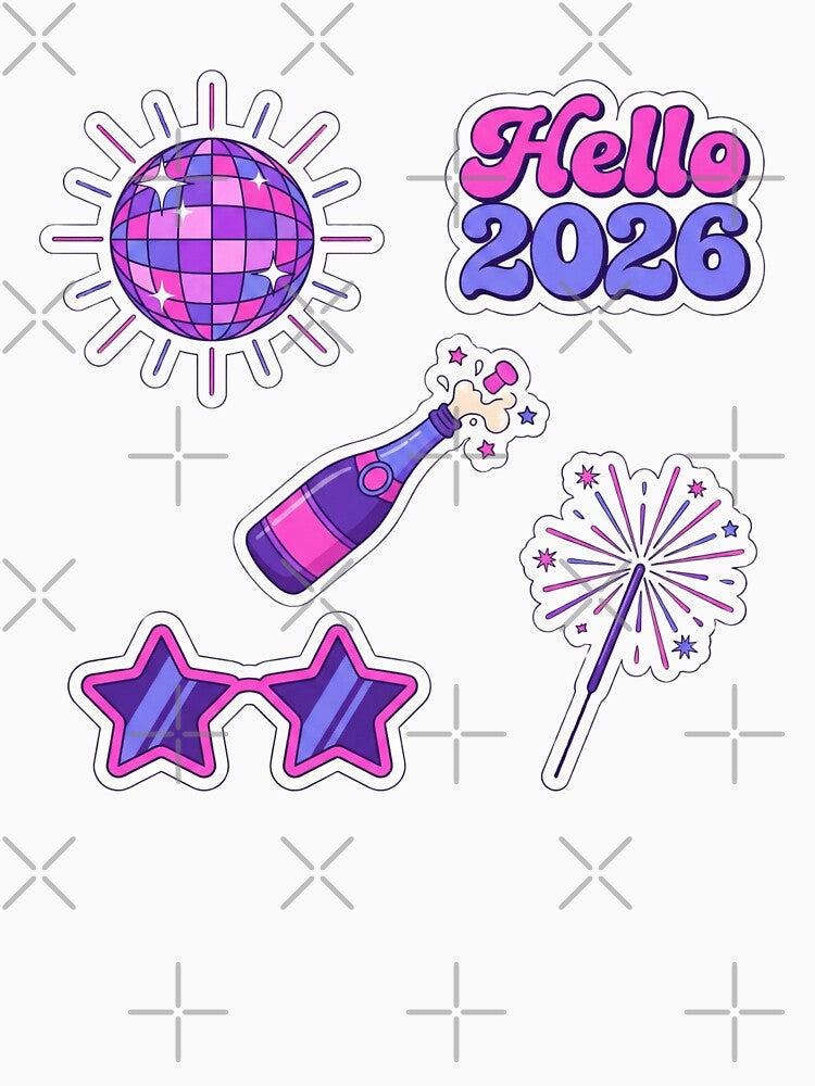 Groovy 2026 New Year Sticker Pack - Retro Disco Party by BKPrintDesing