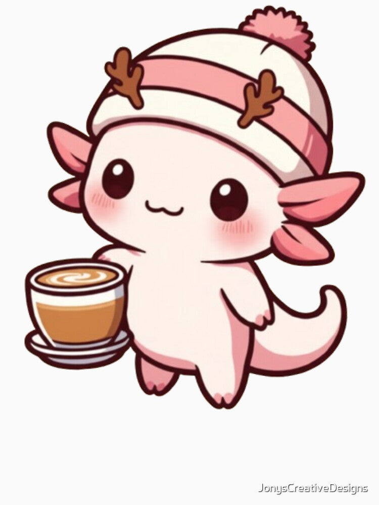 Festive axolotl with hot chocolate and horns by JonysCreativeDesigns