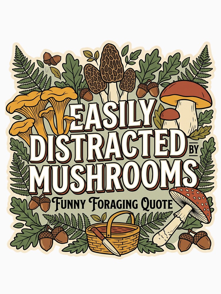 Easily Distracted By Mushrooms Funny Foraging Quote by CoffeeAndChao