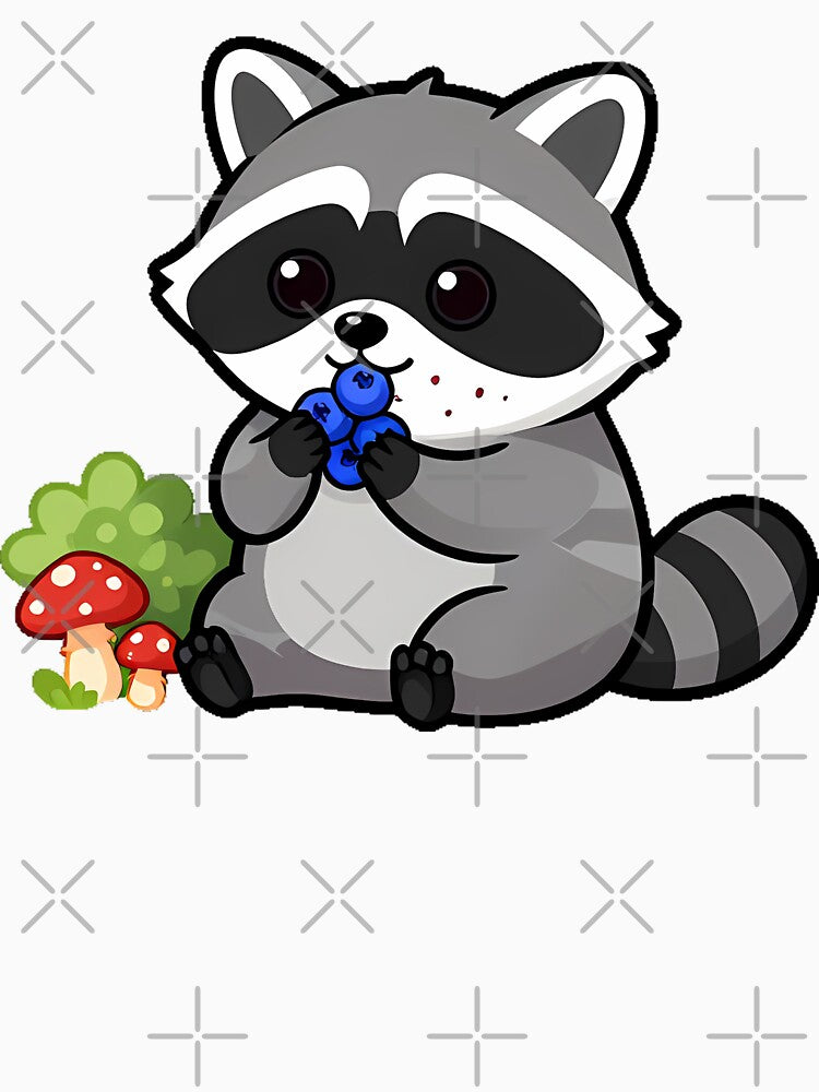 Raccoon Eating Wild Berries Near Mushrooms by pumsquare