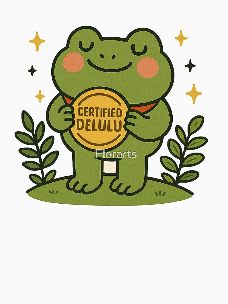 Certified Delulu Frog Meme, Cute Kawaii Frog Illustration by Florarts