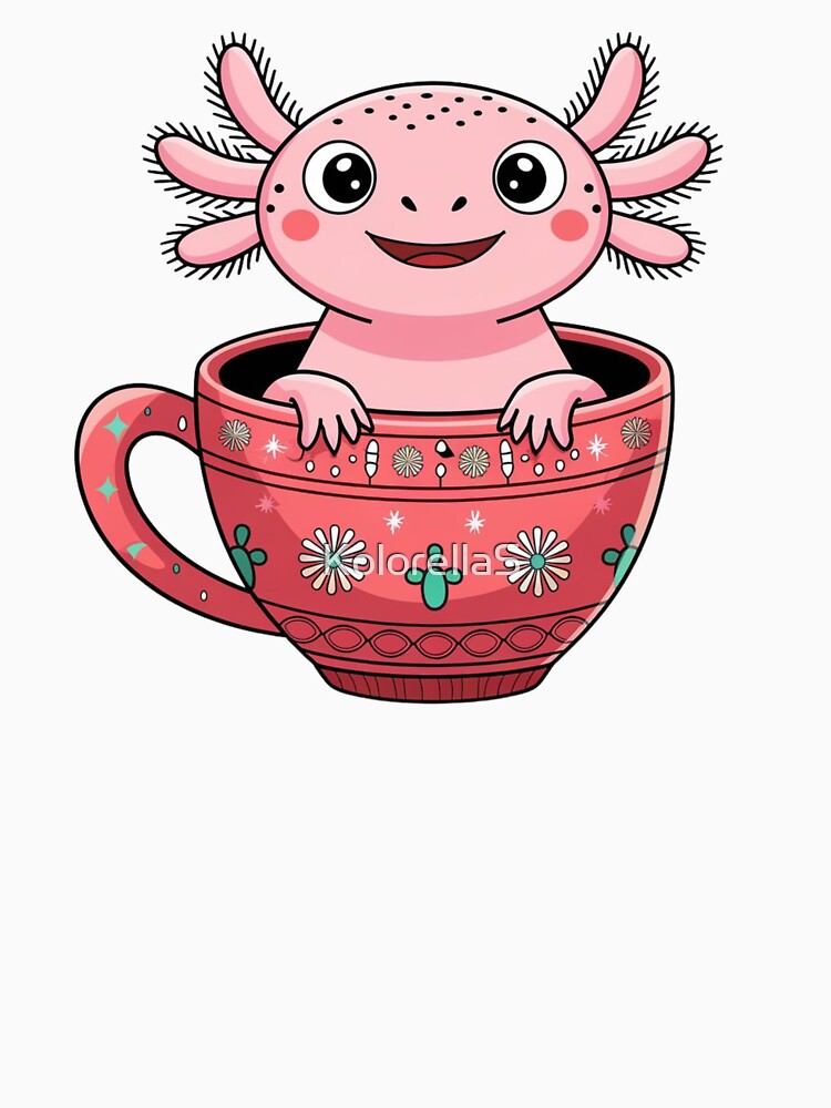Happy Axolotl and Coffee, Aksoltl Likes Coffee, Axolotl in  Christmas Cup by KolorellaS