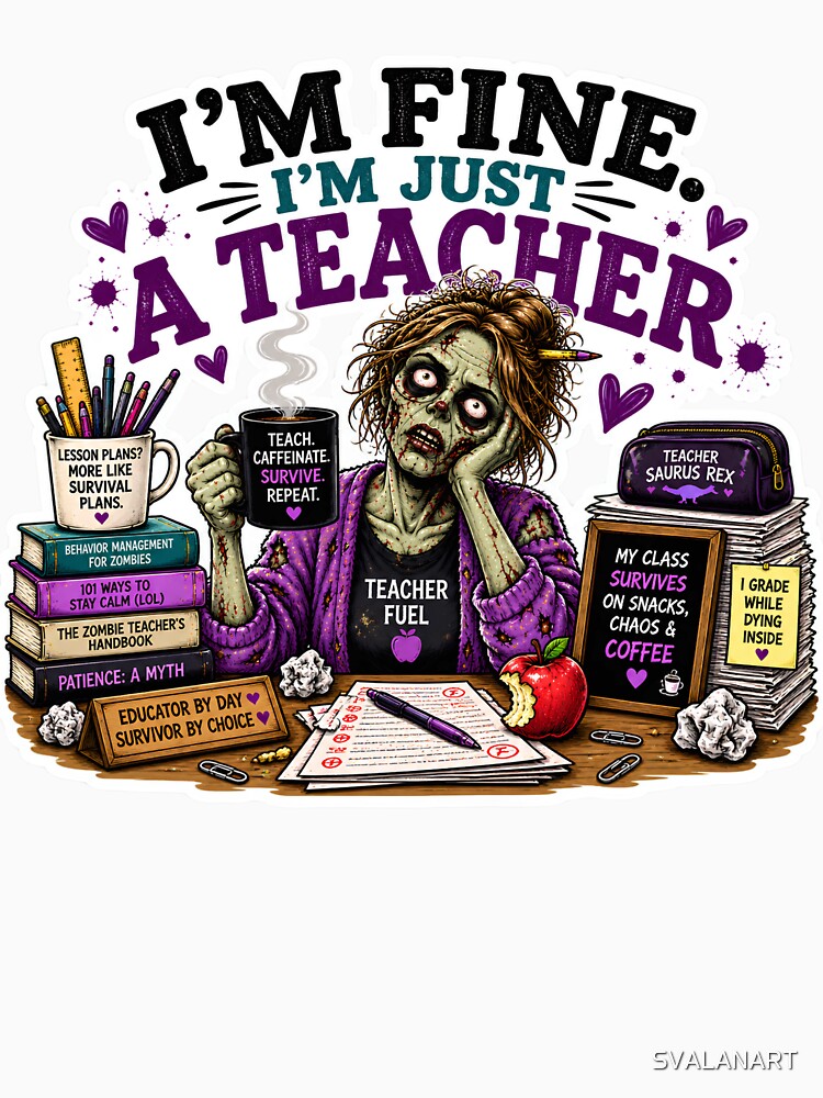 I’m Fine, I’m Just a Teacher – Funny Zombie Teacher Coffee Design by SVALANART