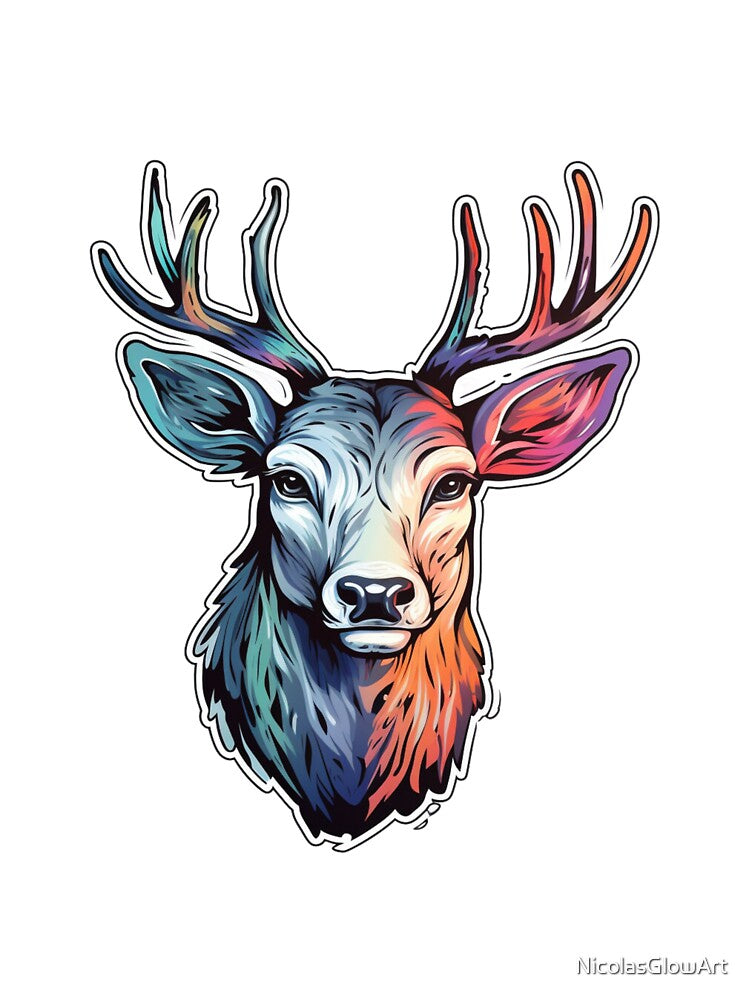 Colorful Reindeer | Classic T-Shirt, Sticker by NicolasGlowArt
