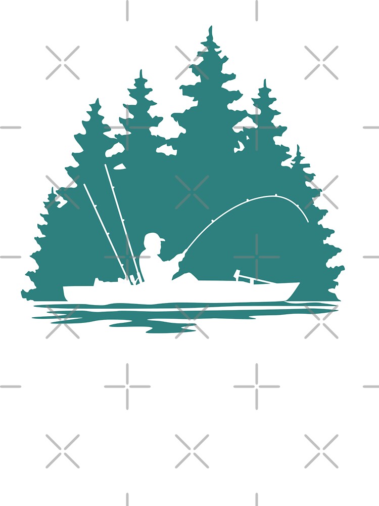 Kayak Fisherman Rural Forest Scene with Aqua Background by Sam Morrison