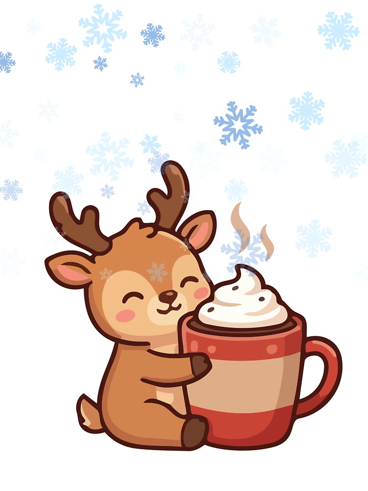 Cute Christmas Reindeer Drinking Hot Cocoa by     Sela Art