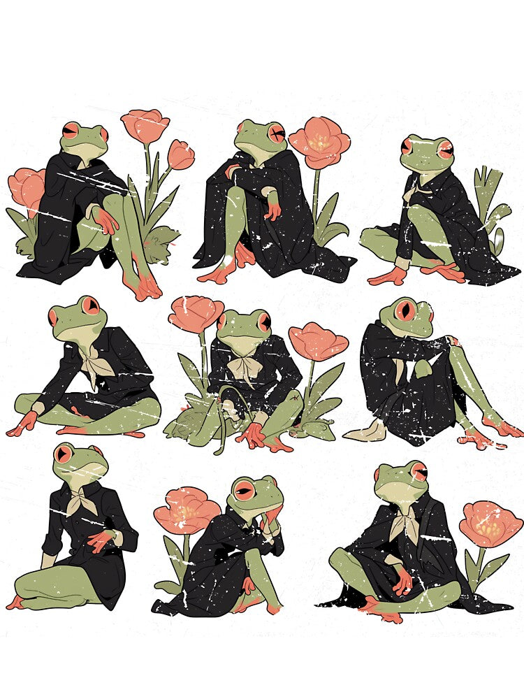 Dark Academia Frog Grid – Vintage Black Suit & Floral Aesthetic by Void & Valor