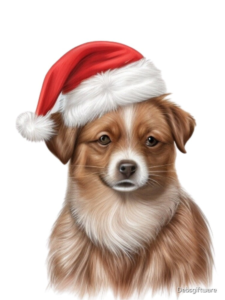 Cute tan Santa dog.  Merry Christmas by Debsgiftware