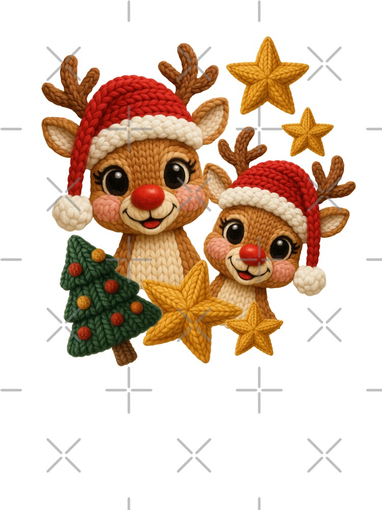 Cute Knitted Reindeer Couple – Cozy Faux Yarn Christmas Holiday Illustration by Cute Kawaii Studio