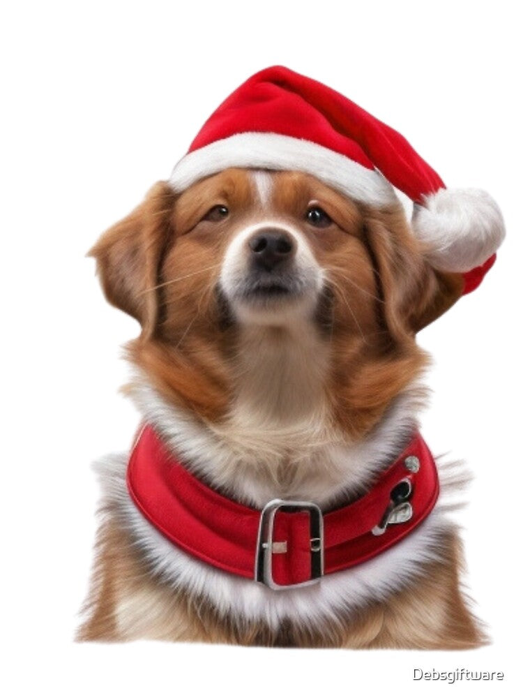 Cute brown Santa dog.  Merry Christmas by Debsgiftware