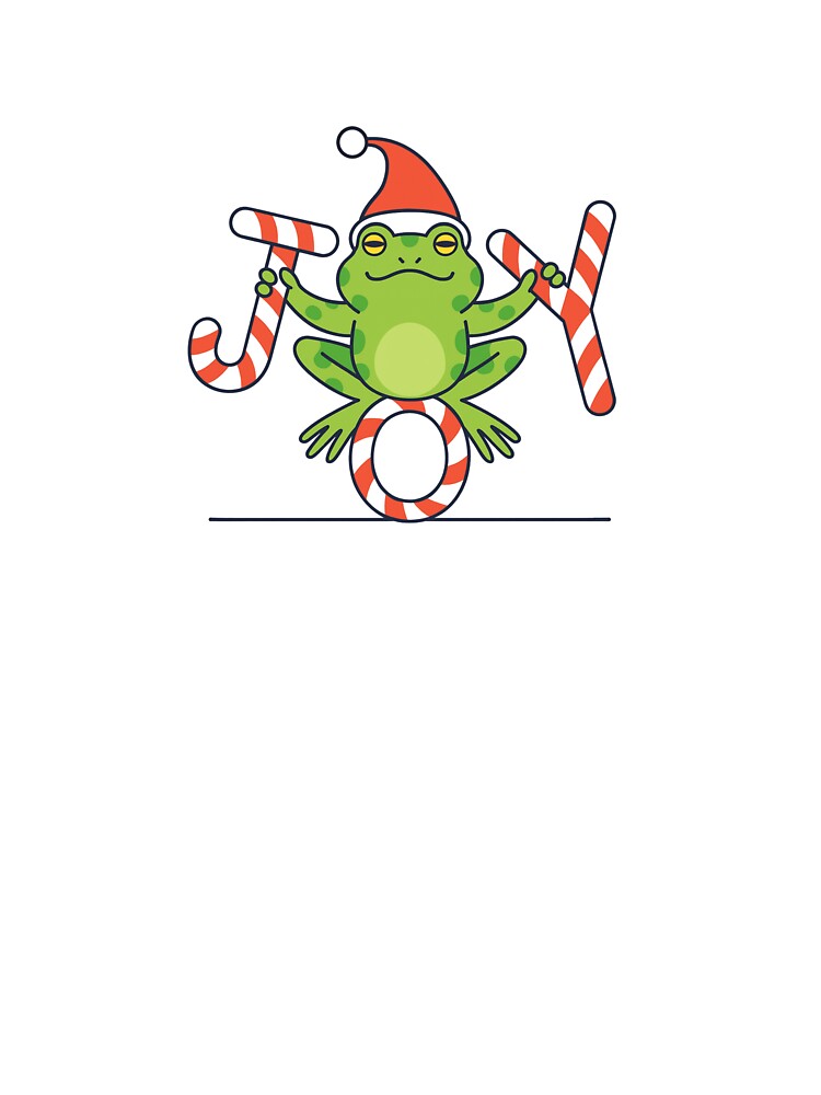 Cute Christmas Frog with Santa Hat – Joy Candy Cane Letters Holiday Illustration by Fashion Empire