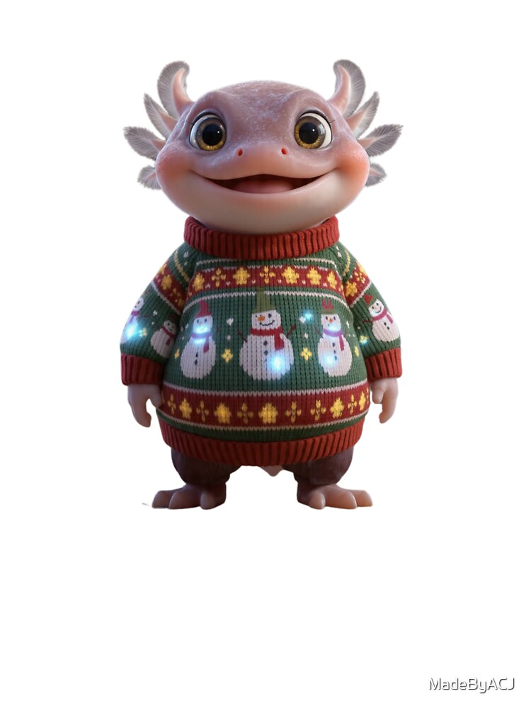 Cute Axolotl in Ugly Christmas Sweater – Kawaii Holiday Amphibian Design by MadeByACJ