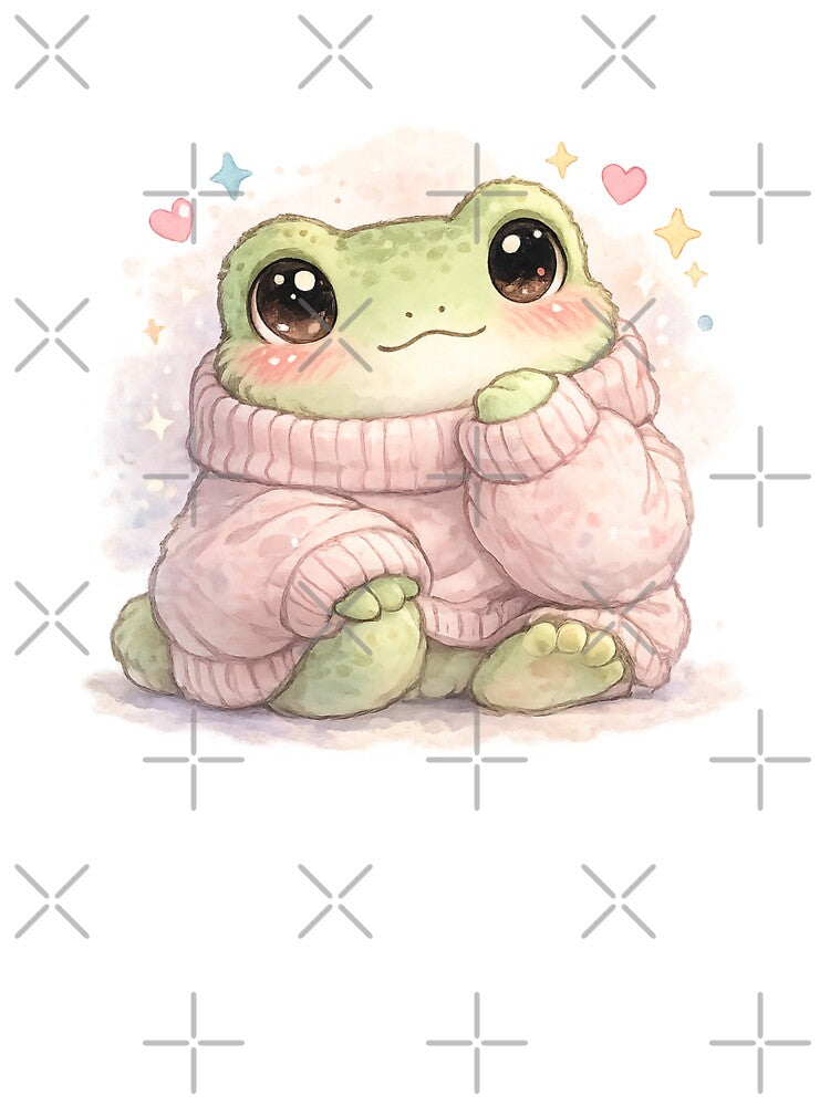 Cozy Frog in Oversized Sweater – Cute Pastel Watercolor Illustration by StickyDelights