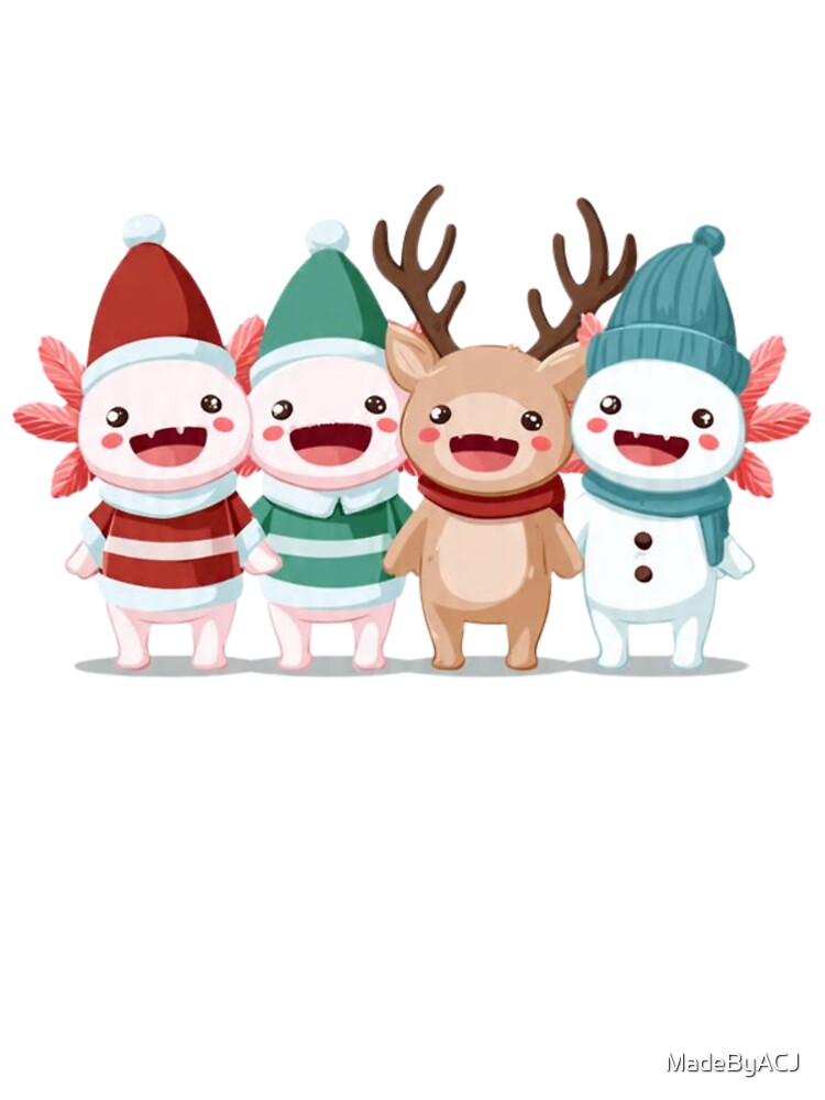 Cute Christmas Axolotl Squad – Kawaii Holiday Axolotls, Reindeer & Snowman Design by MadeByACJ