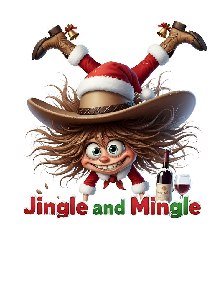 Jingle and Mingle – Funny Holiday Cowgirl Wine Party Design by AmaJoy Designs