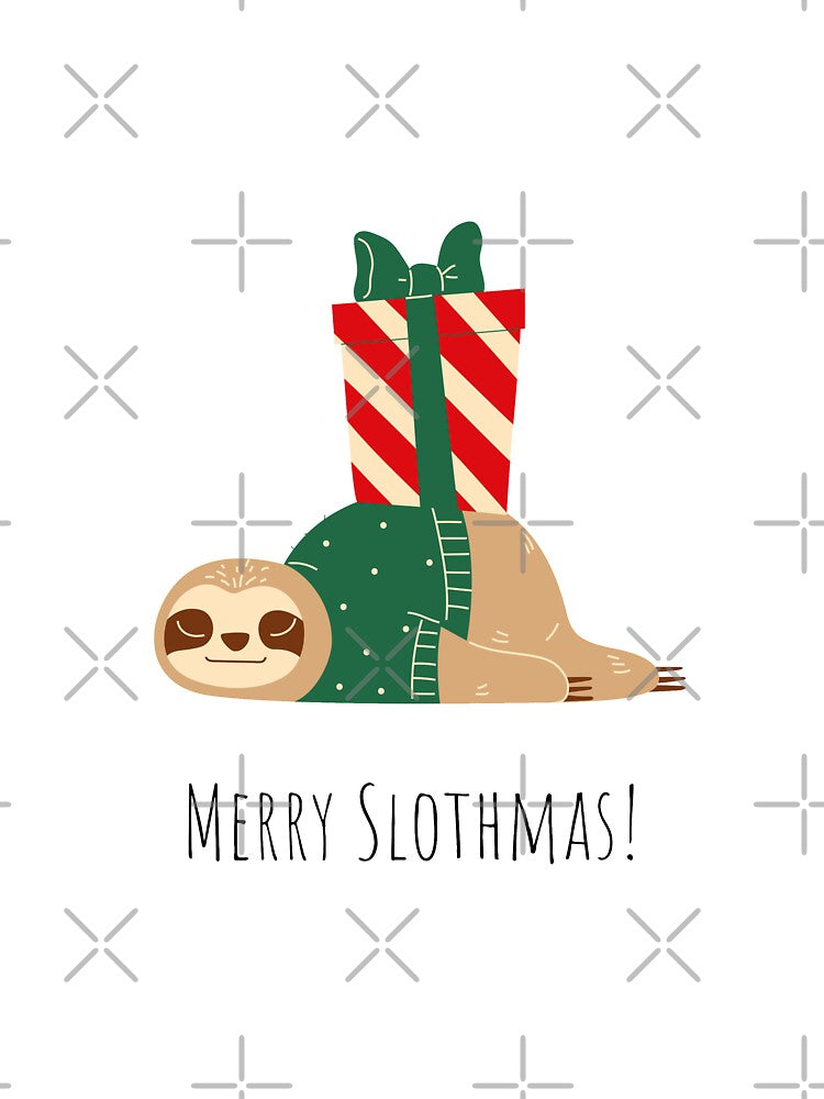 Christmas Sloth with gift and bow by HappyNoireArt