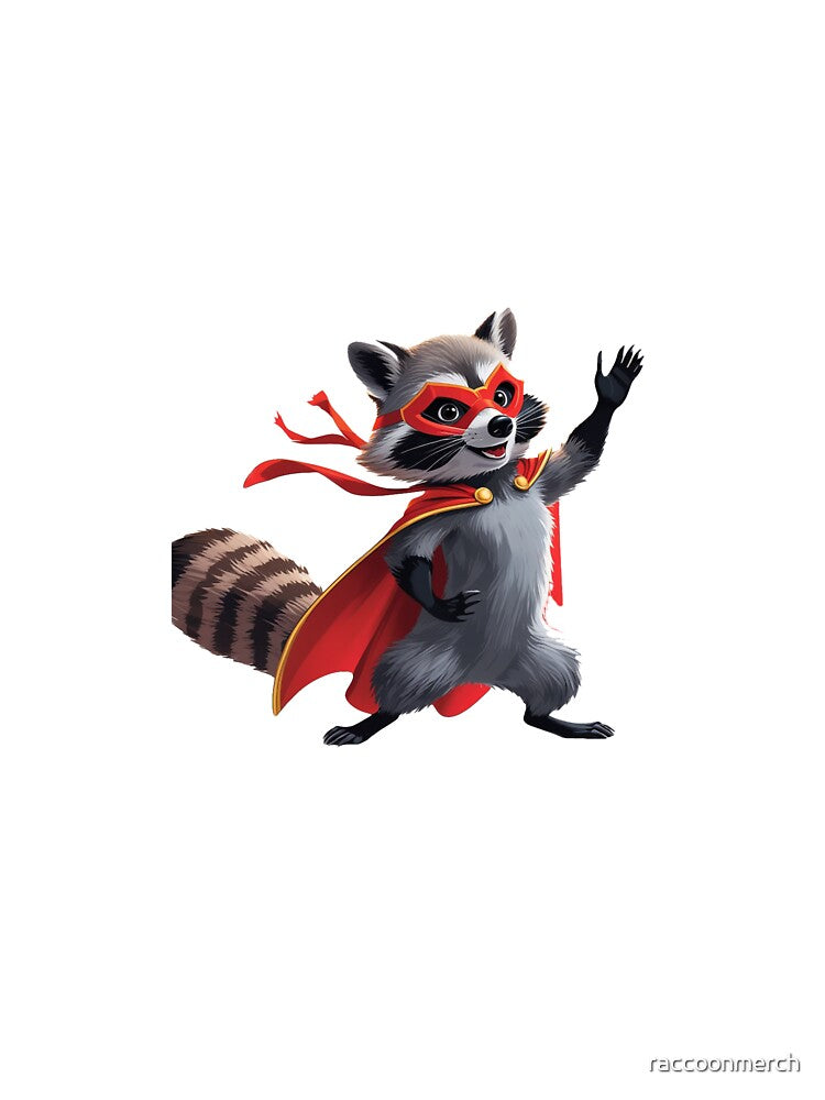 Superhero Raccoon in Red Cape | Fun Cartoon Animal Art by raccoonmerch