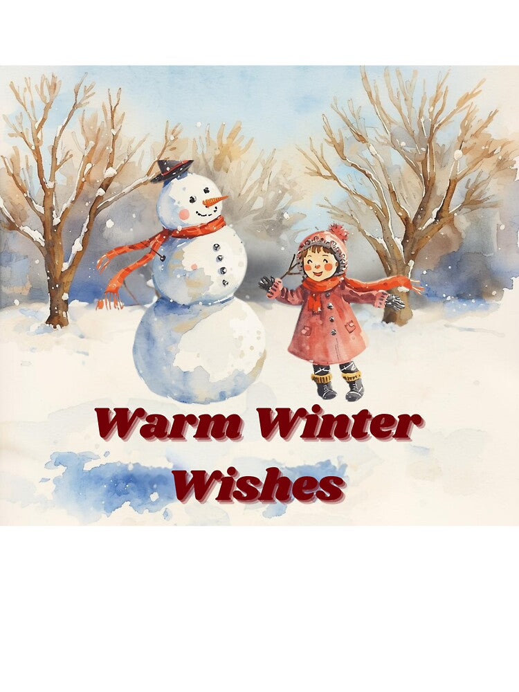 Winter Snowman & Girl in Red Scarf – Cozy Holiday Art by omnia designs