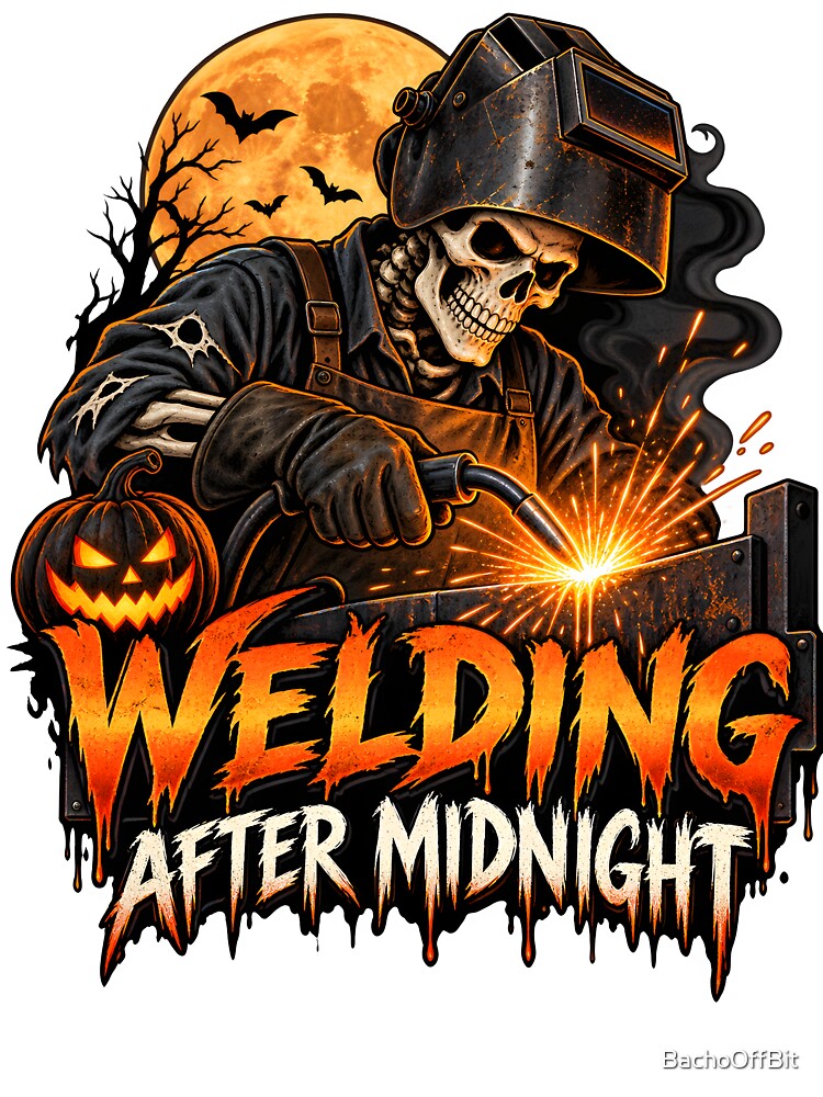 Welding After Midnight Funny Halloween Welder Skeleton by BachoOffBit