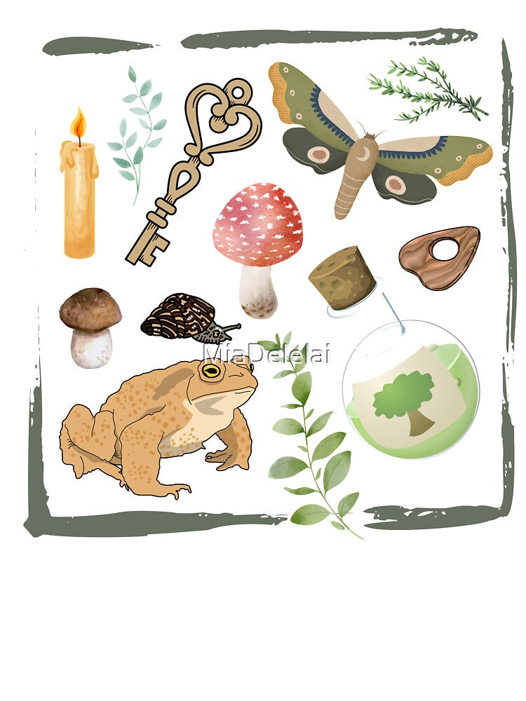 Cottagecore Aesthetic Mystical Mushroom, Frogs, & Forest Design by MiaDelelai