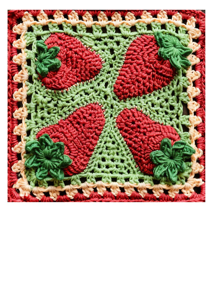 Funky strawberry crochet granny square design by NuttyCottage
