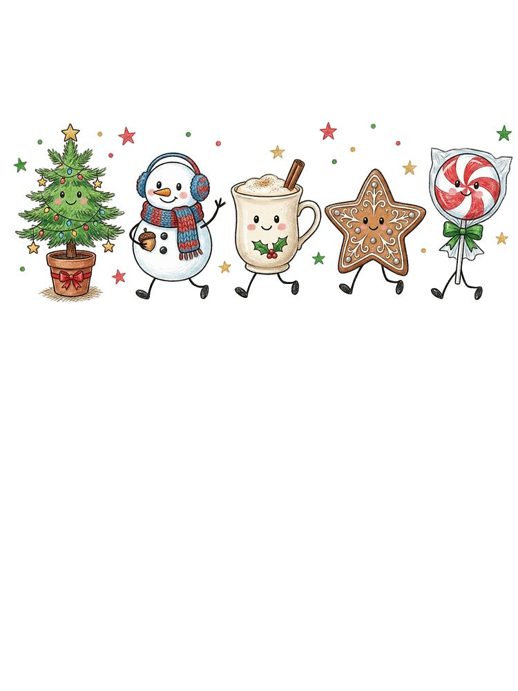 Cute Characters Christmas Happy Smiling Doodles Sublimation Festive by ArtTee-Folie0