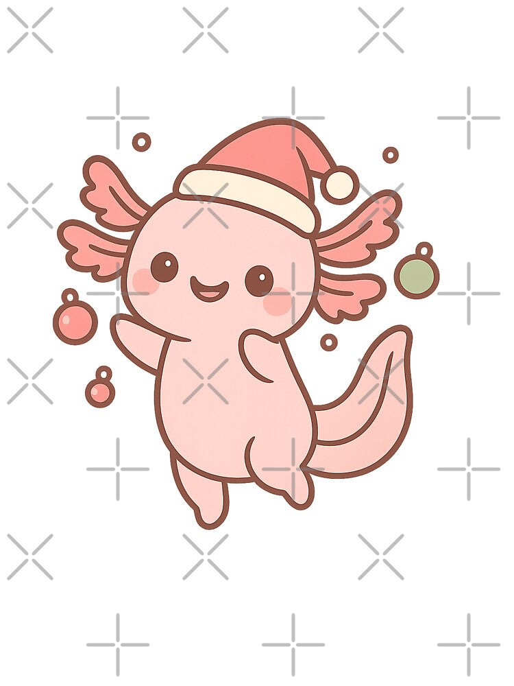 Kawaii Pink Axolotl Dancing with Christmas Ornaments by Bratak