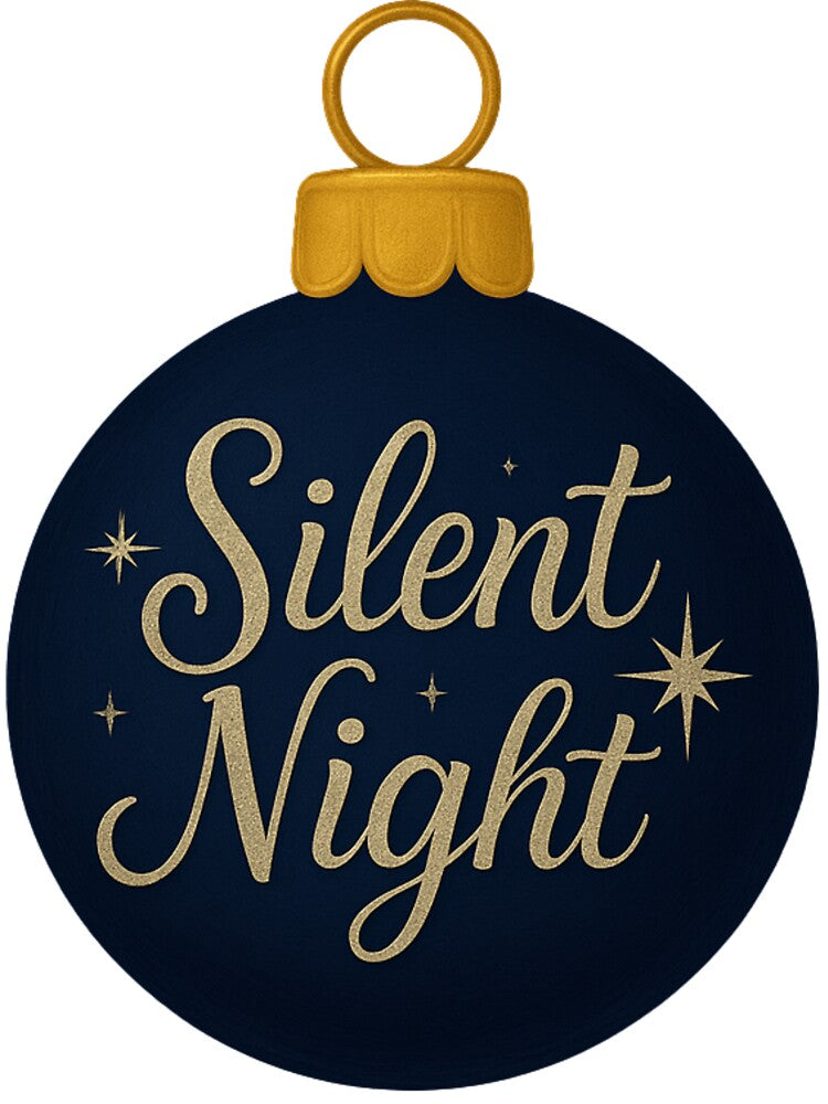Silent Night Navy Christmas Ornament – Elegant Gold Holiday Design for Clothing & Home Décor by Painted Moon by Luna Bee™