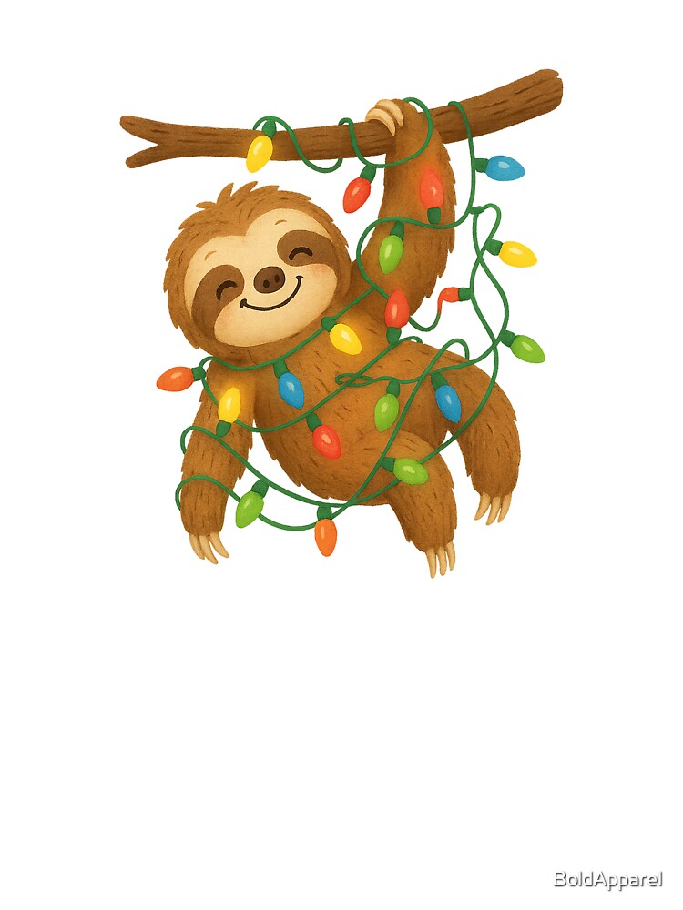 Sloth Tangled in Christmas Lights – Festive Street Art by BoldApparel