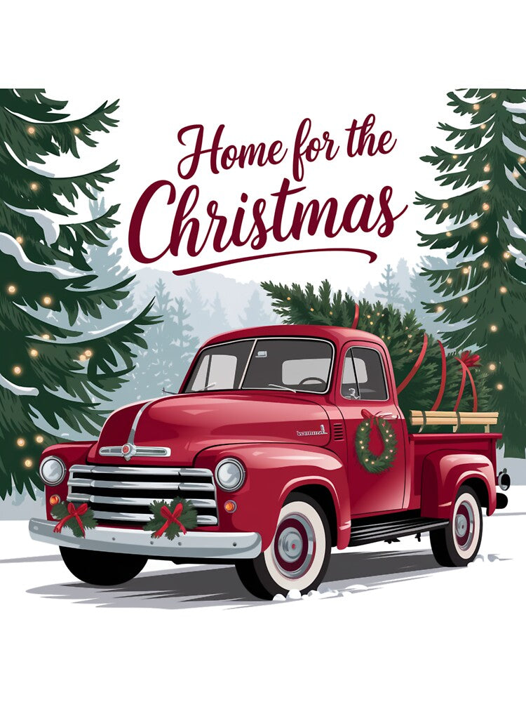 Home for Christmas Vintage Red Truck Design by Kirolous  Safwat