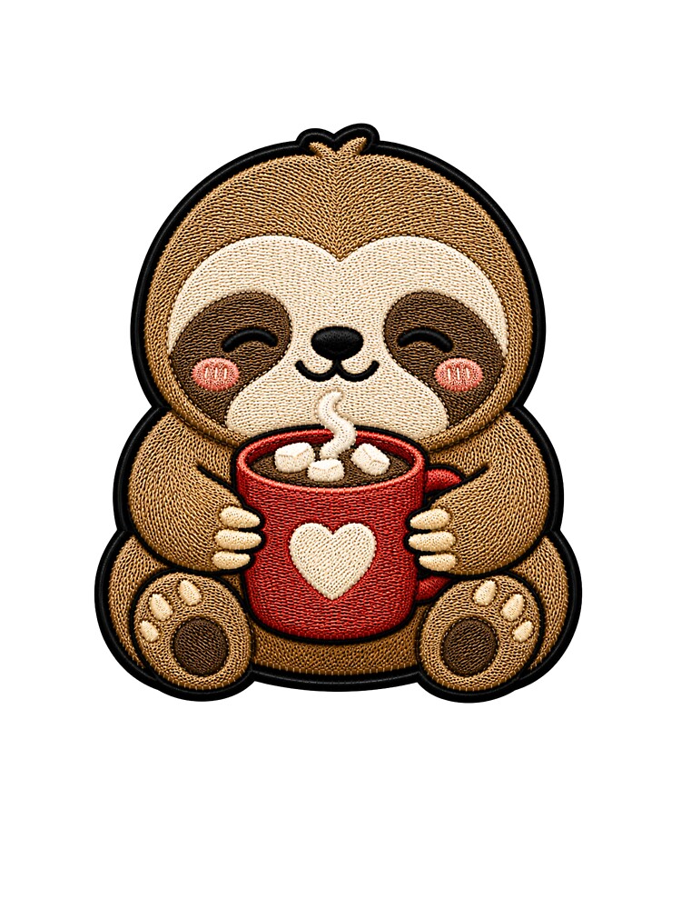 Cute Hot Cocoa Sloth Embroidery Patch Kawaii Design by ColorSplash123